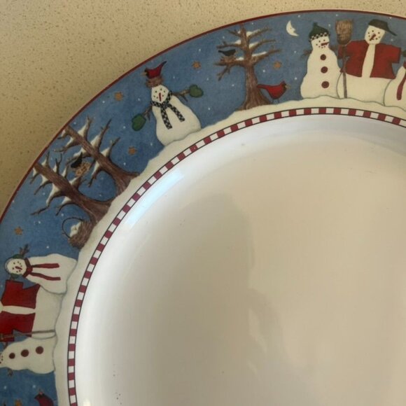 Sakura Snowman Dinner Plates By Deborah Mumm Set Of 4 Winter Theme Christmas Vtg - Picture 2 of 4